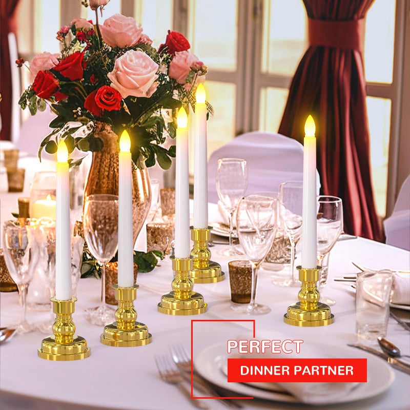 PChero Window Candles with Remote Timer, 6 Packs 7.9" Battery Operated Flameless LED Taper Candles Lights with Removable Gold Candle Holders, Ideal for Thanksgiving Table Christmas Fall Home Decor - Image 3